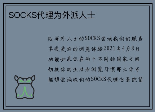 SOCKS代理为外派人士 